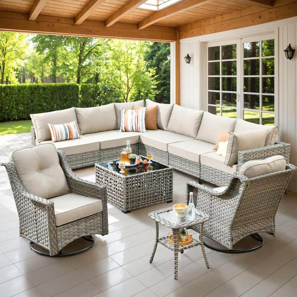 HOOOWOOO Holston 10-Piece Wicker Modern Outdoor Patio Conversation Sofa ...