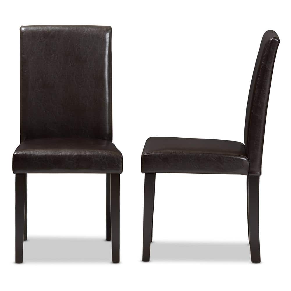 Set of 2 High-Back Brown Faux Leather Upholstered Parsons Dining Chairs