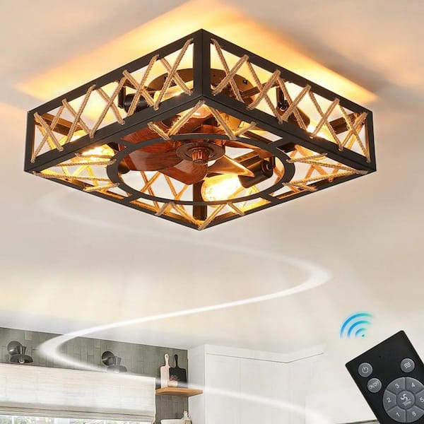 Oaks Aura Rivere 18 in. Modern Black LED Low Profile Ceiling Fan with Lights Farmhouse 6-Speed Flush Mount Ceiling Fan With Remote