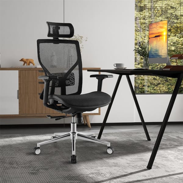 Costway Black Plastic Ergonomic Office Chair High-Back Mesh Chair with Adjustable Lumbar Support
