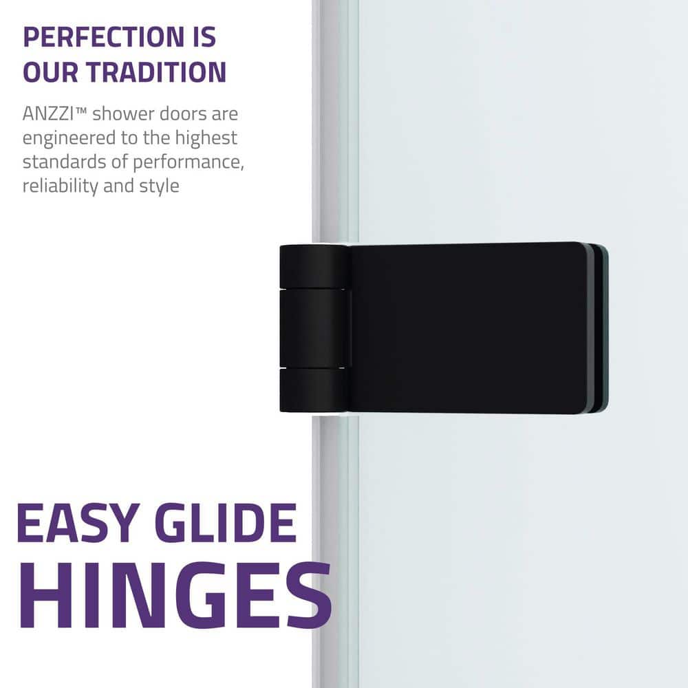 Matte Black Frameless Hinged Tub Door with Clear Glass