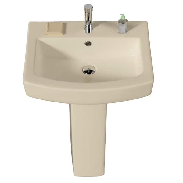 18 in. D x 22 in. W Rectangular Vitreous China Bathroom Pedestal Sink Combo in Bone with Overflow and 1 Faucet Hole