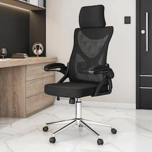 Mesh Lumbar Support and Adjustable Headrest Ergonomic Office Chair in Black with Flip-Up Arms