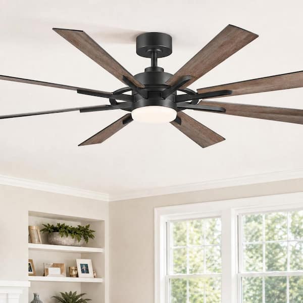 Merra 60 in. Indoor Matte Black and Oak 8-Blade Ceiling Fan with