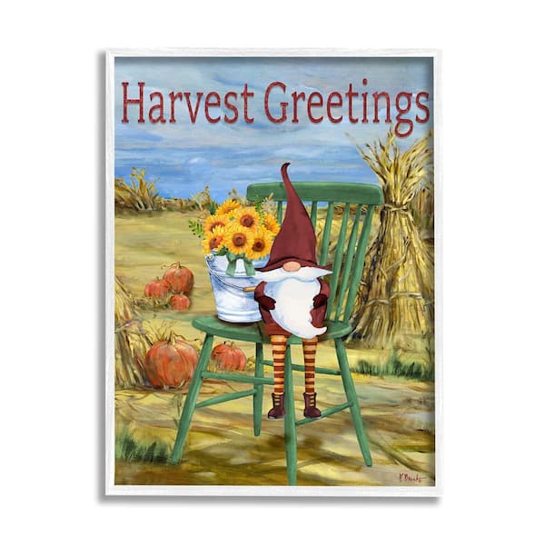 Stupell Industries Harvest Greetings Gnome by Paul Brent 1-Piece Framed Graphic Print Nature Poster Art Print 14 in. x 11 in.