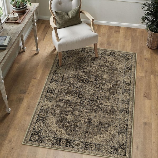 Goodberg 3 ft. X 5 ft. Brown Vintage Medallion Distressed Area Rug