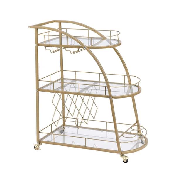 Whatseaso Gold Iron and Glass Kitchen Cart Bar Cart in
