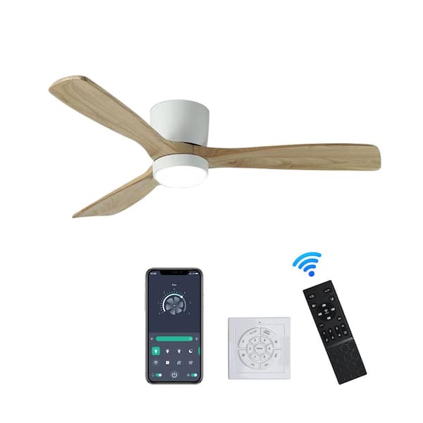 null 52 in. Indoor/Outdoor White Modern Flush Mount LED Ceiling Fan with App, Wall and Remote Control Included