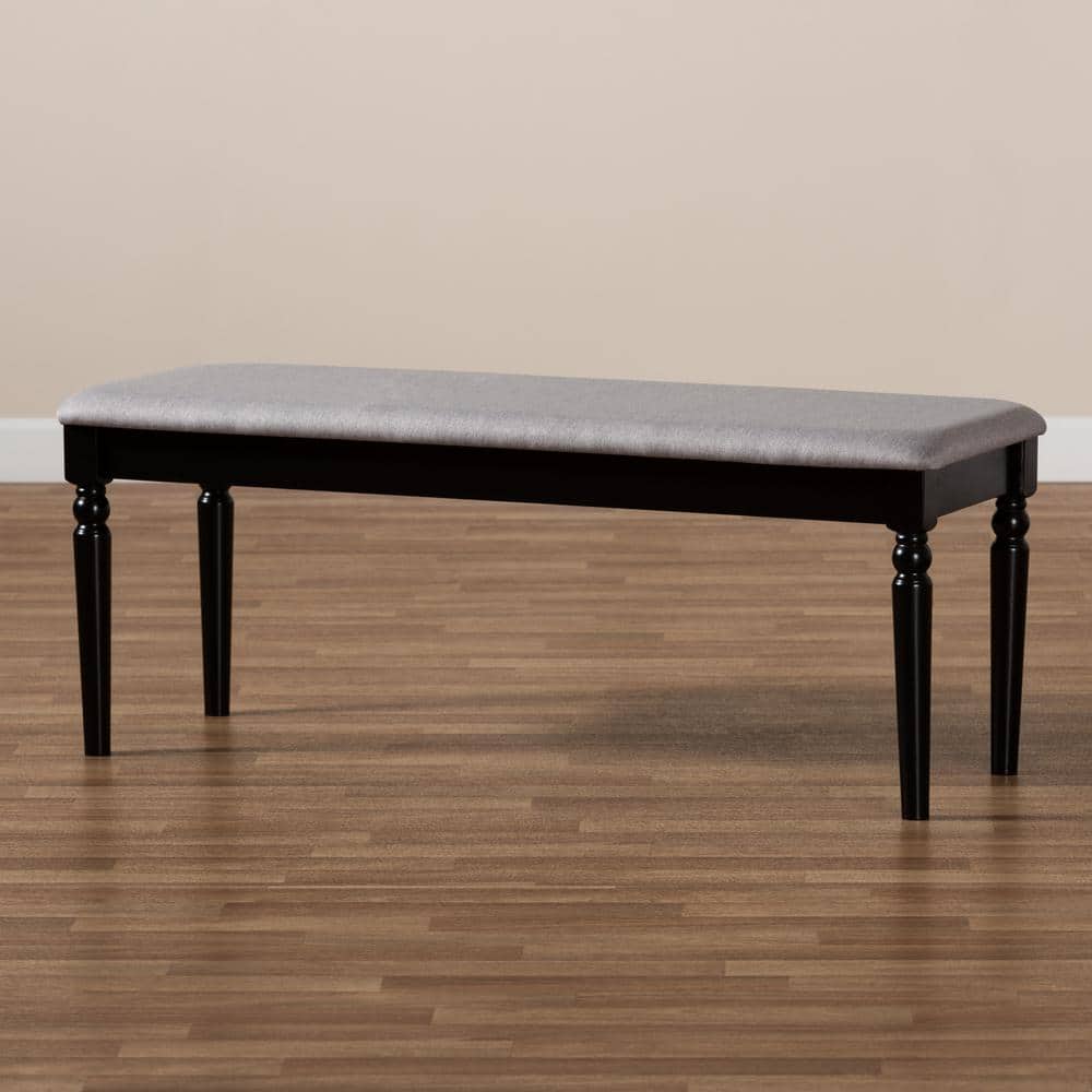 Giovanni Gray Fabric Upholstered Dark Brown Wood Dining Bench