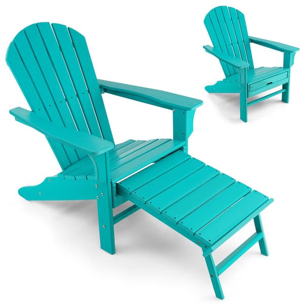 Costway Outdoor Plastic Adirondack Chair Beach Seat Retractable Ottoman Turquoise