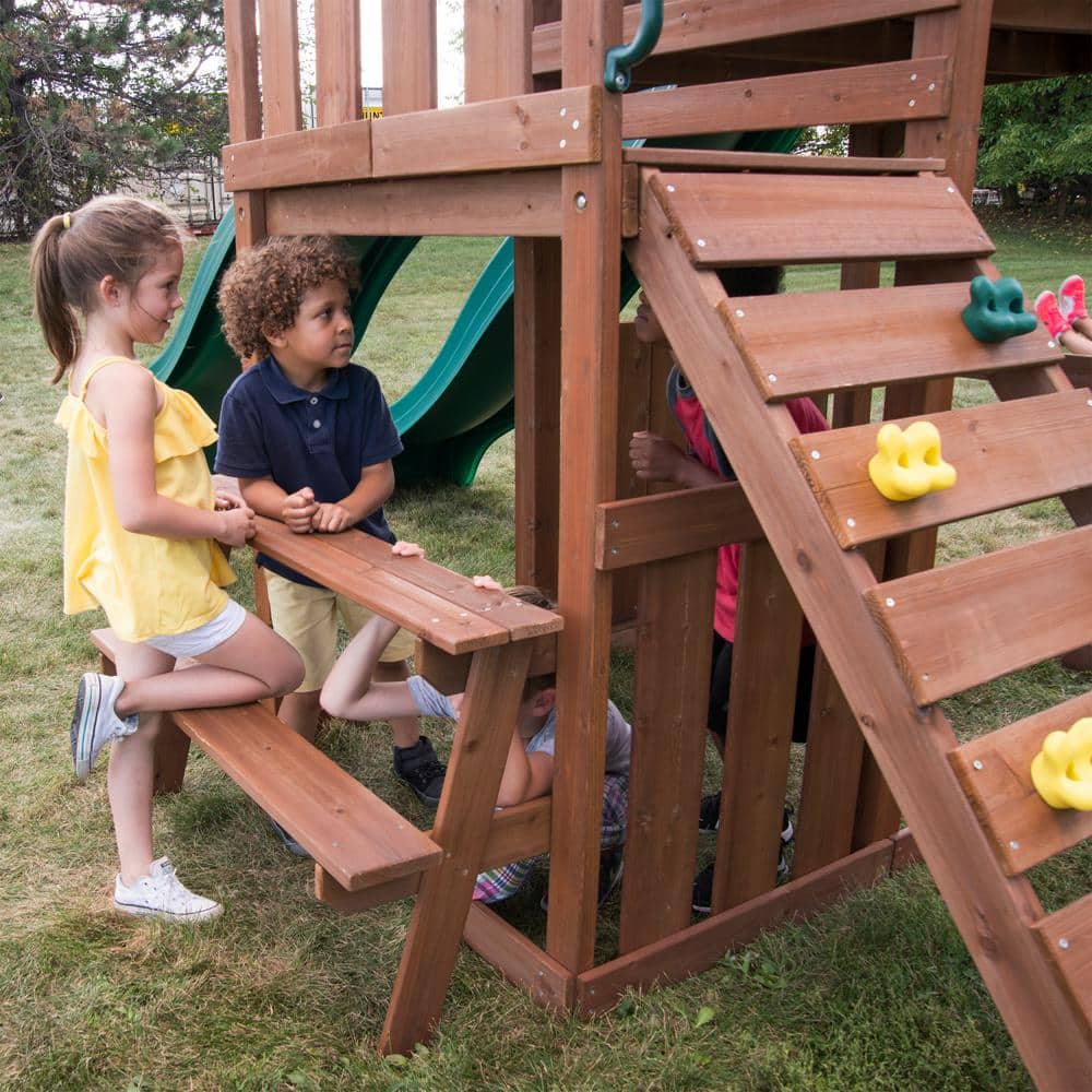 Knightsbridge Deluxe Wooden Backyard Swing Set with Slides and Swings