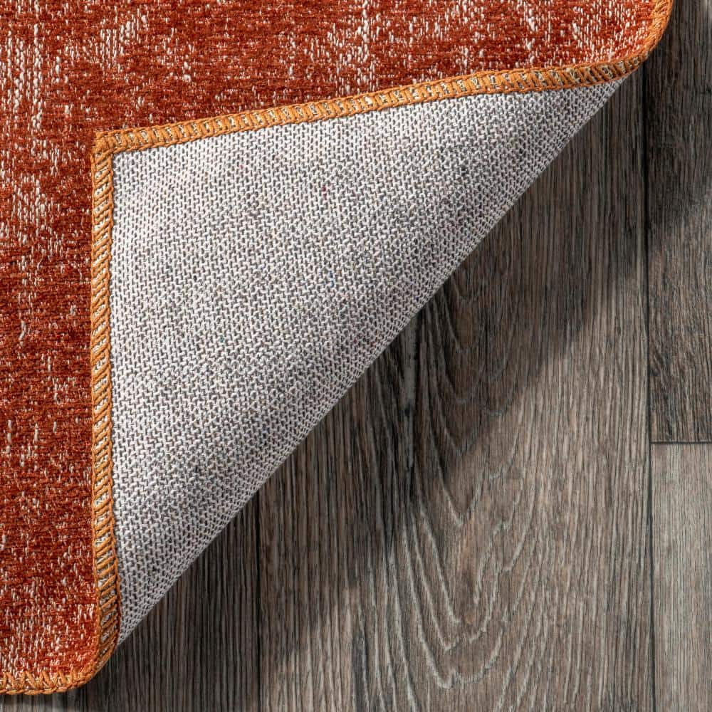 Elspeth Orange Synthetic Washable Non-slip Area Rug