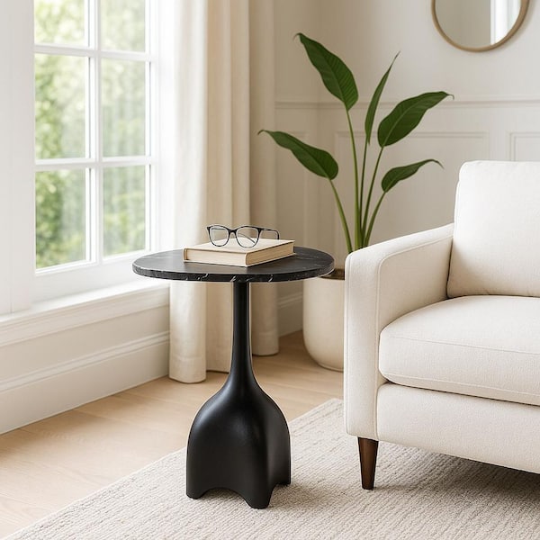 17 in. Black Marble Accent Table