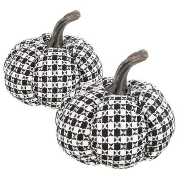 7 in. Black and White Polyester Halloween Pumpkin Decor