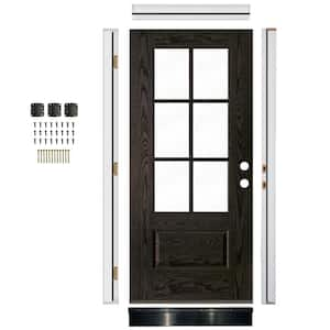 Ready-to-Assemble 36 in. x 80 in. 6-Lite Left-Hand/Inswing Clear Glass Baby Grand Stain Fiberglass Prehung Front Door