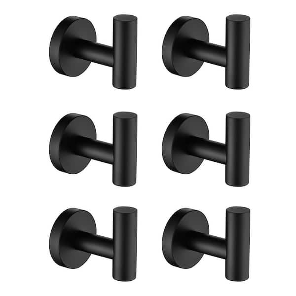 6-Pack Wall-Mounted Stainless Steel Matte Black Bathroom Towel Hooks/Coat Hooks for Bathroom, Bedroom, Kitchen