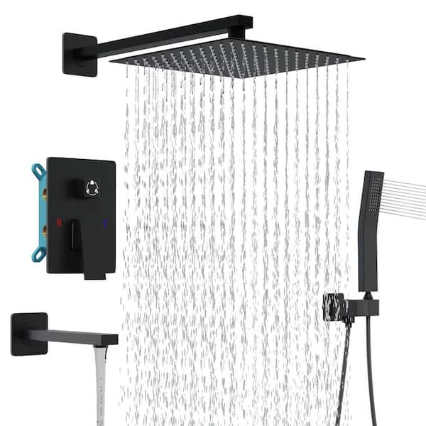 3-Spray Wall Bar Dual Fixed and Handheld Shower Head with 2.5 GPM in Black, Adjustable Flow, Valve Included