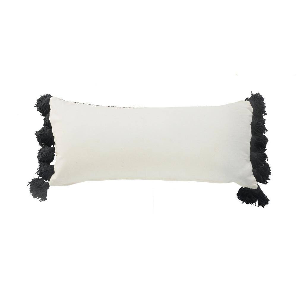 Distressed Gray and Black Rectangular Fringe Pillow