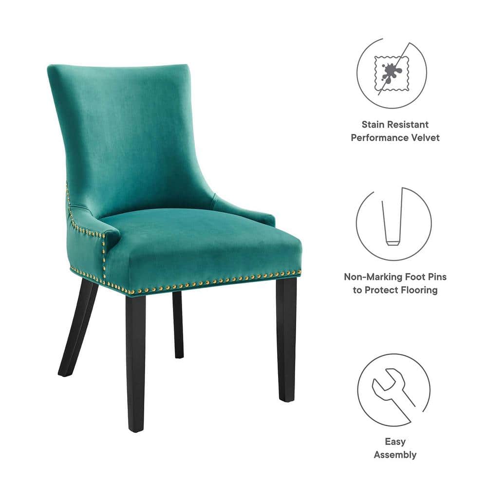 Regal Teal Velvet Upholstered Hourglass Side Chair with Wood Legs