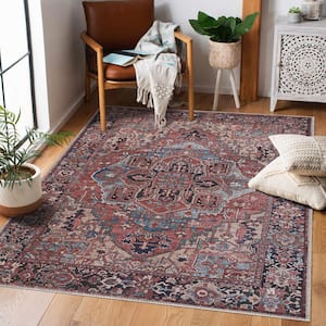 Neyland 9 ft. X 12 ft. Bright Red, Navy, Ivory, Peach, Green Traditional Medallion Persian Bohemian Washable Area Rug