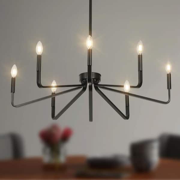 Modern 8-Light Black Candlestick Chandelier Transitional Elegant Pendant Light Fixture for Kitchen Island, Ding Room