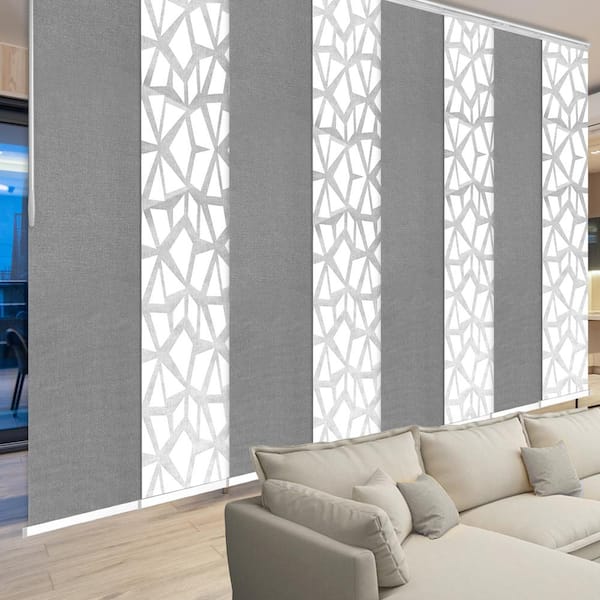 EMOH Morning Mist 130 in. - 175 in. W x 94 in. L Adjustable 8- Panel White Double Rail Panel Track with 23.5 in. Slates