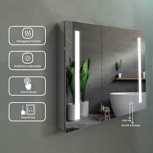 Erie 30 in. W x 26 in. H Rectangular Silver Aluminum Recessed Surface Mount LED Medicine Cabinet with Mirror
