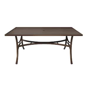 Brown Realistic Grain Steel Outdoor Dining Table with Umbrella Hole
