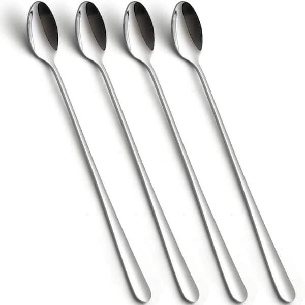 4-Piece Modern Stainless Steel Long Handle Iced Tea Spoons, 8.78 in, Silver - Flatware Single Pieces Set