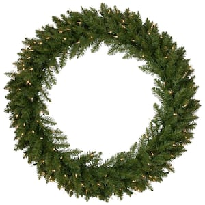 36 in. Green Pre-Lit Rockwood Pine Artificial Christmas Wreath with 150 Clear Lights