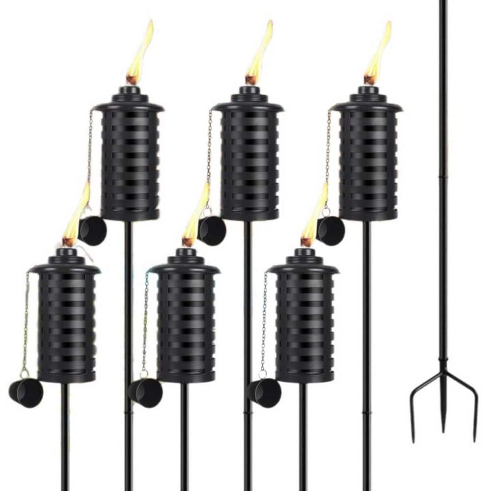 59 in. Black Metal Outdoor Citronella Torch 6-Pack for Patio Pathway Backyard Party Yard Landscape Decor price history on PriceWatchPro