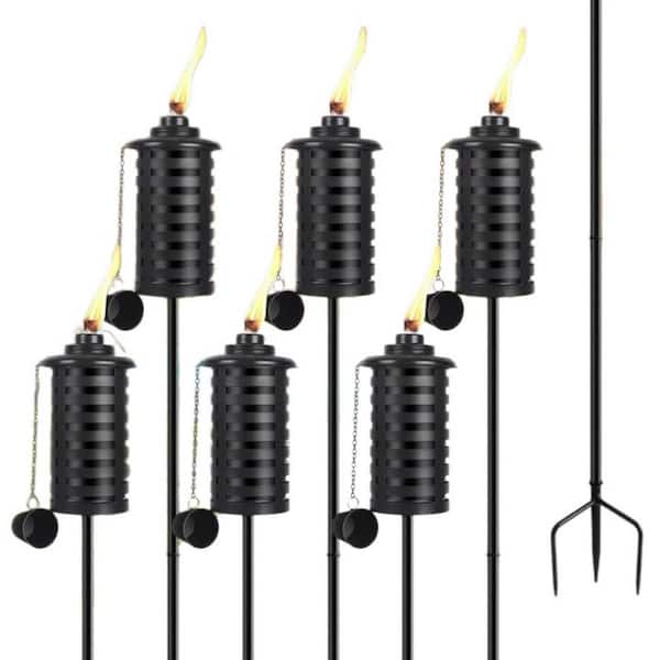 59 in. Black Metal Outdoor Citronella Torch 6-Pack for Patio Pathway Backyard Party Yard Landscape Decor