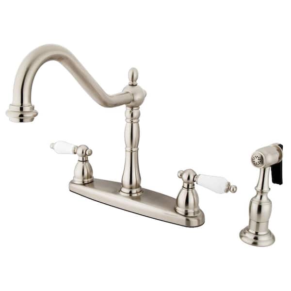Kingston Brass Heritage 2-Handle Standard Kitchen Faucet with Side Sprayer in Brushed Nickel