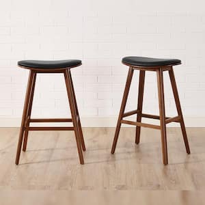 Corona 26 in. Exotic 100% Solid Bamboo Counter Stool with Top Grain Leather Upholstered Seat (Set of 2)