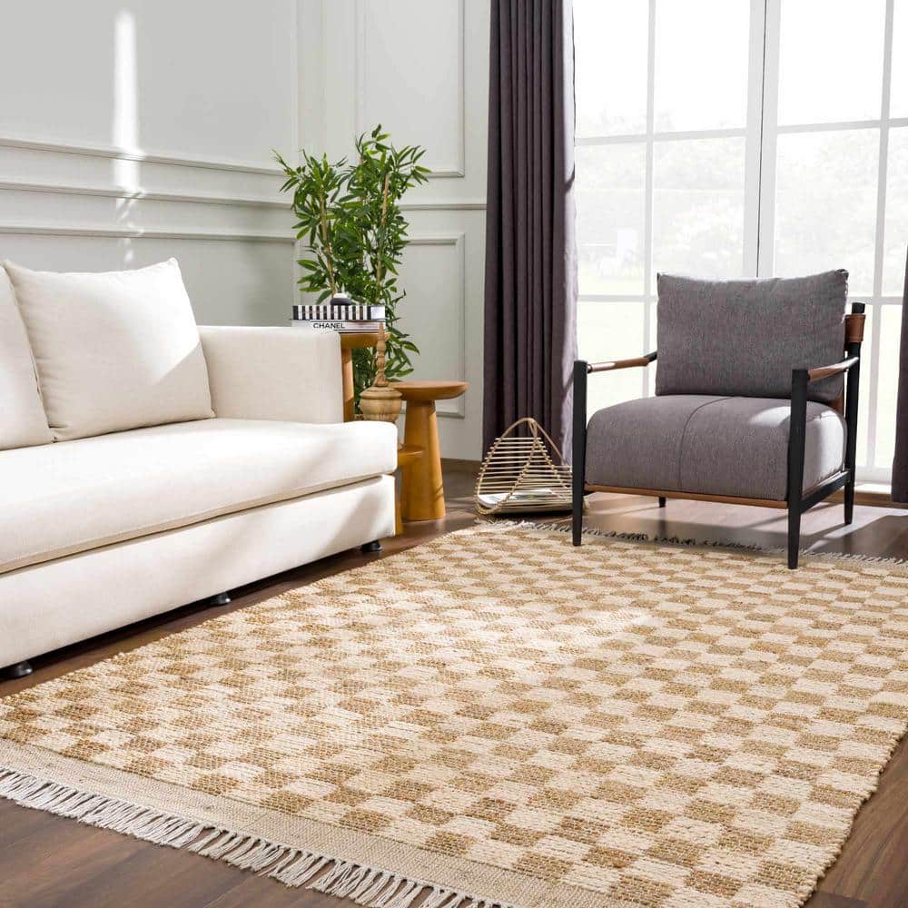 Handmade Light Brown and Beige Jute Rectangle Area Rug 5' x 7'