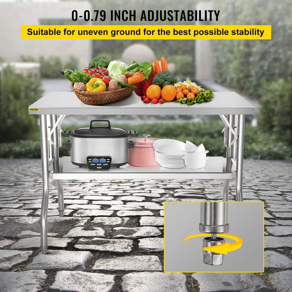 VEVOR Stainless Steel 48'' Folding Commercial Prep Table