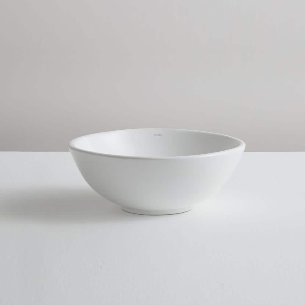 Elavo White Ceramic Round Vessel Sink with Oil Rubbed Bronze Drain