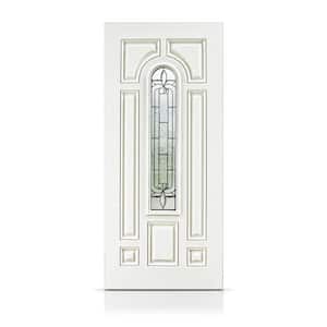 36 in. x 80 in. Reversible Decorative Glass White Modern Exterior Fiberglass Front Door Slab Door Slab Only