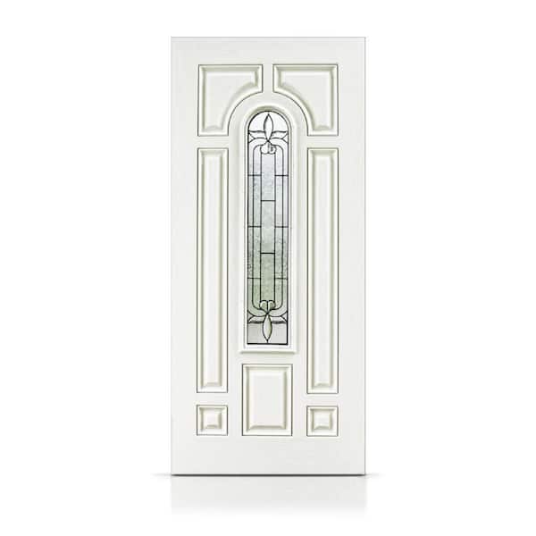 36 in. x 80 in. Reversible Decorative Glass White Modern Exterior Fiberglass Front Door Slab Door