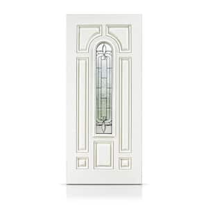 36 in. x 84 in. Reversible Decorative Glass White Modern Exterior Fiberglass Front Door Slab Door Slab Only