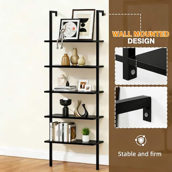 LACOO 72 In. Tall Ladder Shelf, 5-Tier Wood Wall-Mounted Bookcase