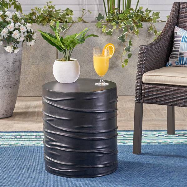 Noble House Zapara Black Round Stone Outdoor Side Table 42427 The