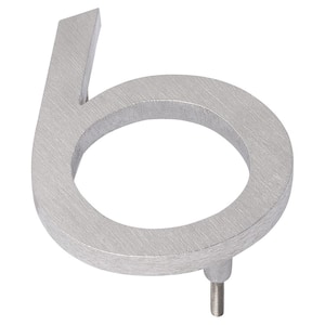 10 in. Brushed Aluminum Floating or Flat Modern House Number 6