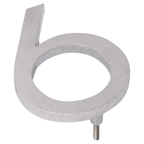 Montague Metal Products 10 in. Brushed Aluminum Floating or Flat Modern House Number 6