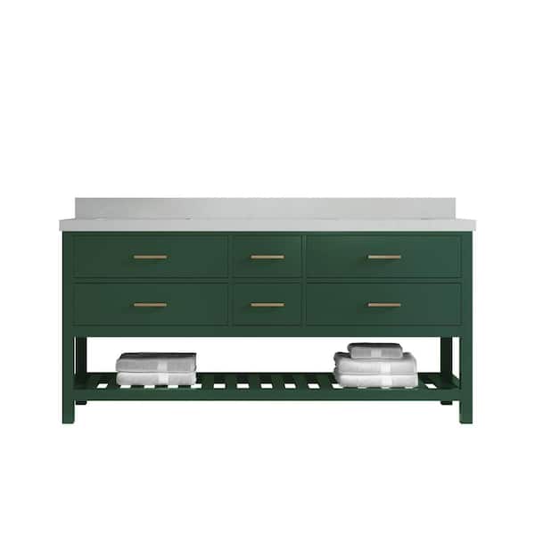Willow Collections Parker 72 in. W x 22 in. D x 36 in. H Double Sink Bath Vanity in Lafayette Green with 2 in. Carrara Quartz Top