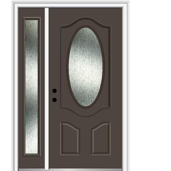 MMI Door Rain Glass 48 in. x 80 in. Right-Hand Inswing Brown Fiberglass Prehung Front Door on 4-9/16 in. Frame