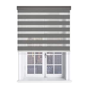 Modern Free Stop Gray Cordless Light Filtering Polyester Banded Shade with Cassette Valance 27 in. W x 72 in. L