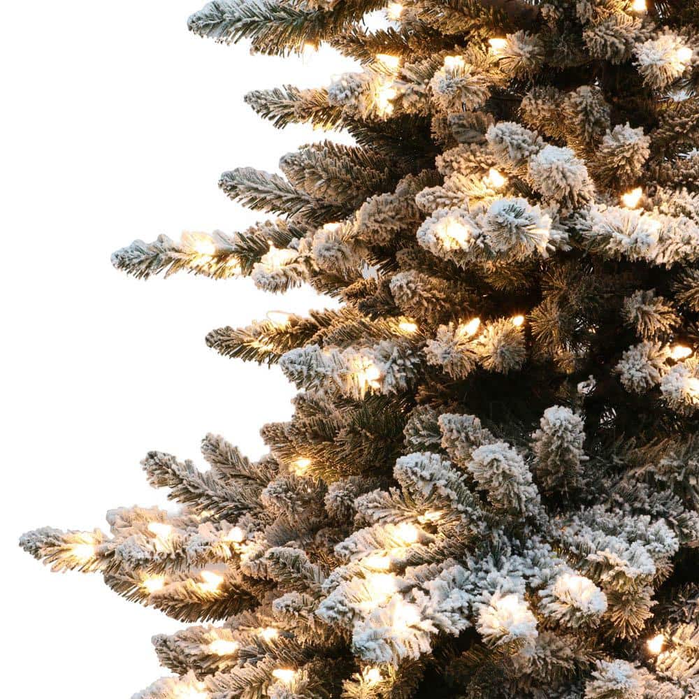 Pre-Lit 9' White Flocked Spruce Christmas Tree with Lights