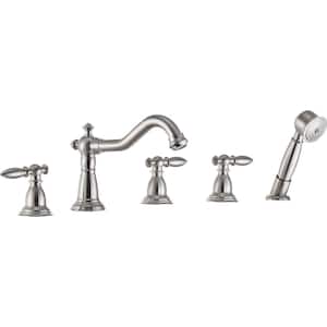 Patriarch 2-Handle Deck-Mount Roman Tub Faucet with Handheld Sprayer in Brushed Nickel