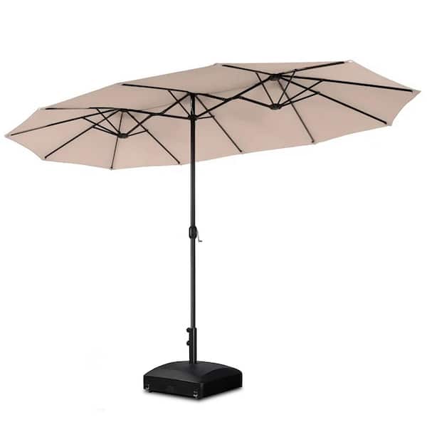 SUNRINX 15 ft. Market Patio Umbrella 2-Side in Beige with Mobile Base
